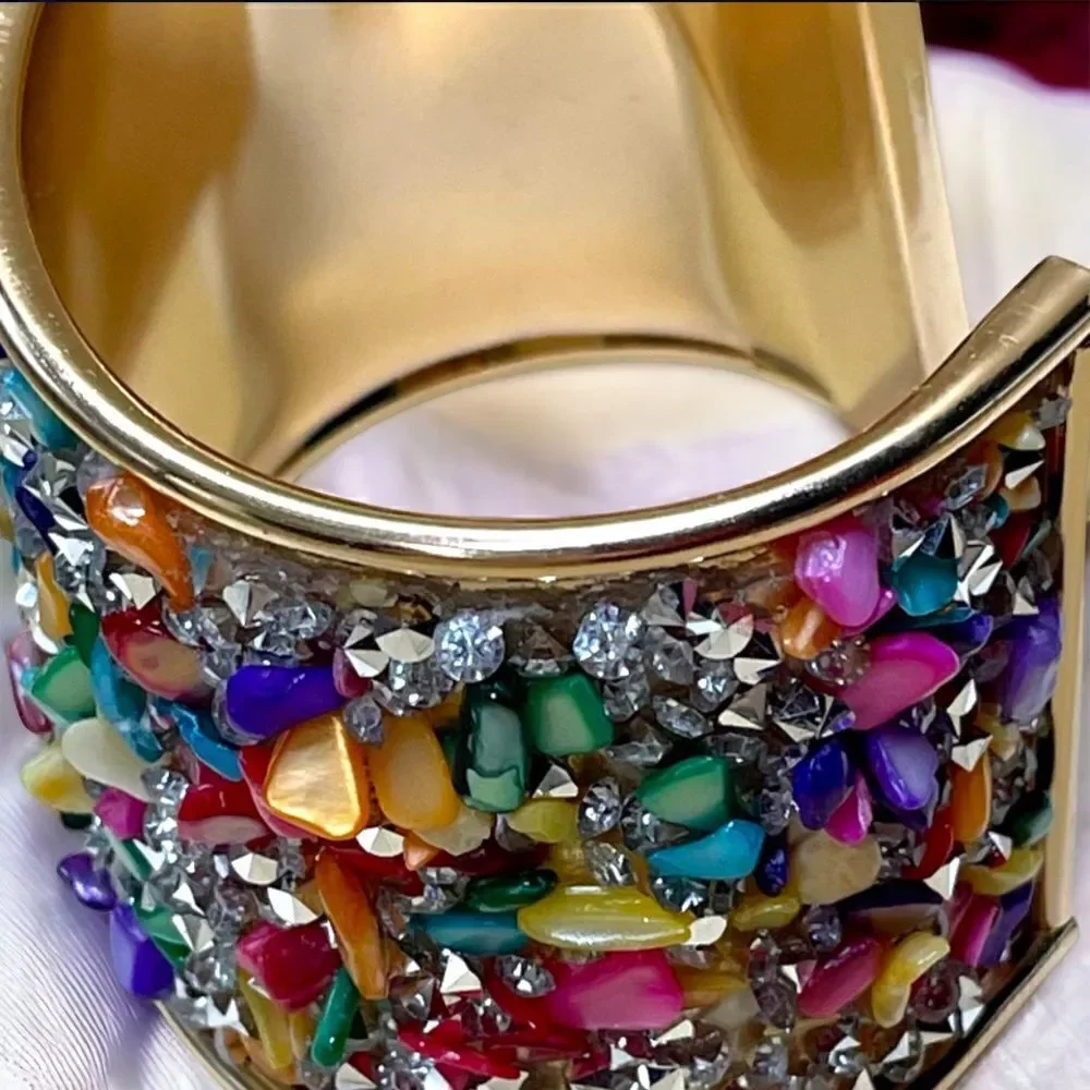 Gemstone Cuff Bracelet  l Gold Hardware l New
